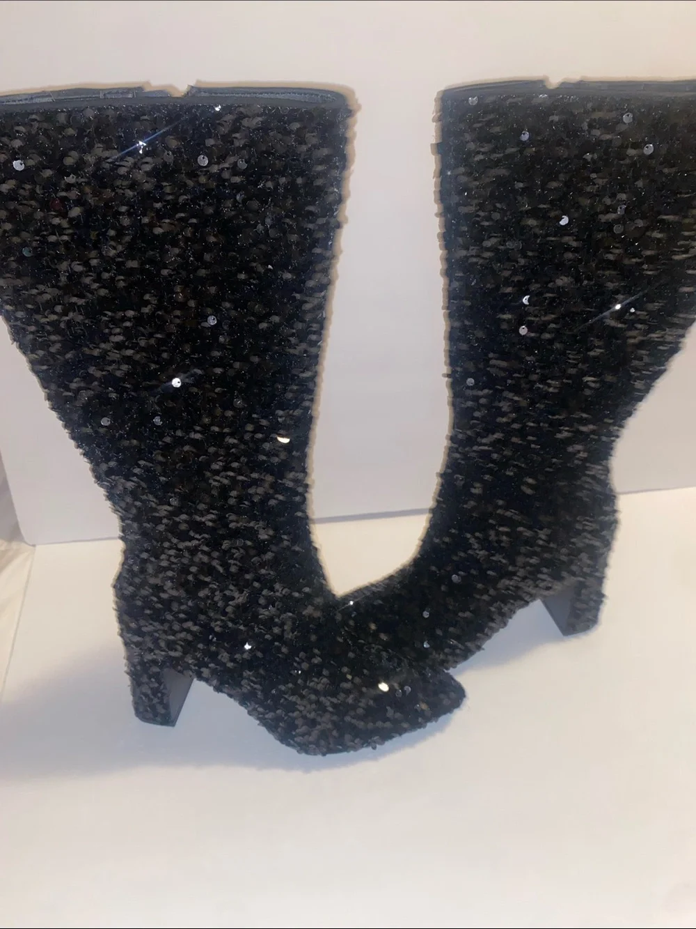 Sequin Over-the-Knee Black Boots with Side Zip